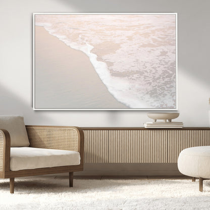 28414510-MGV-CV-36X24-Ocean Shoreline Wall Art – Minimal Coastal Beach Canvas Print, Soft Sea Foam and Sand Photography Artwork, Relaxing Nautical Decor