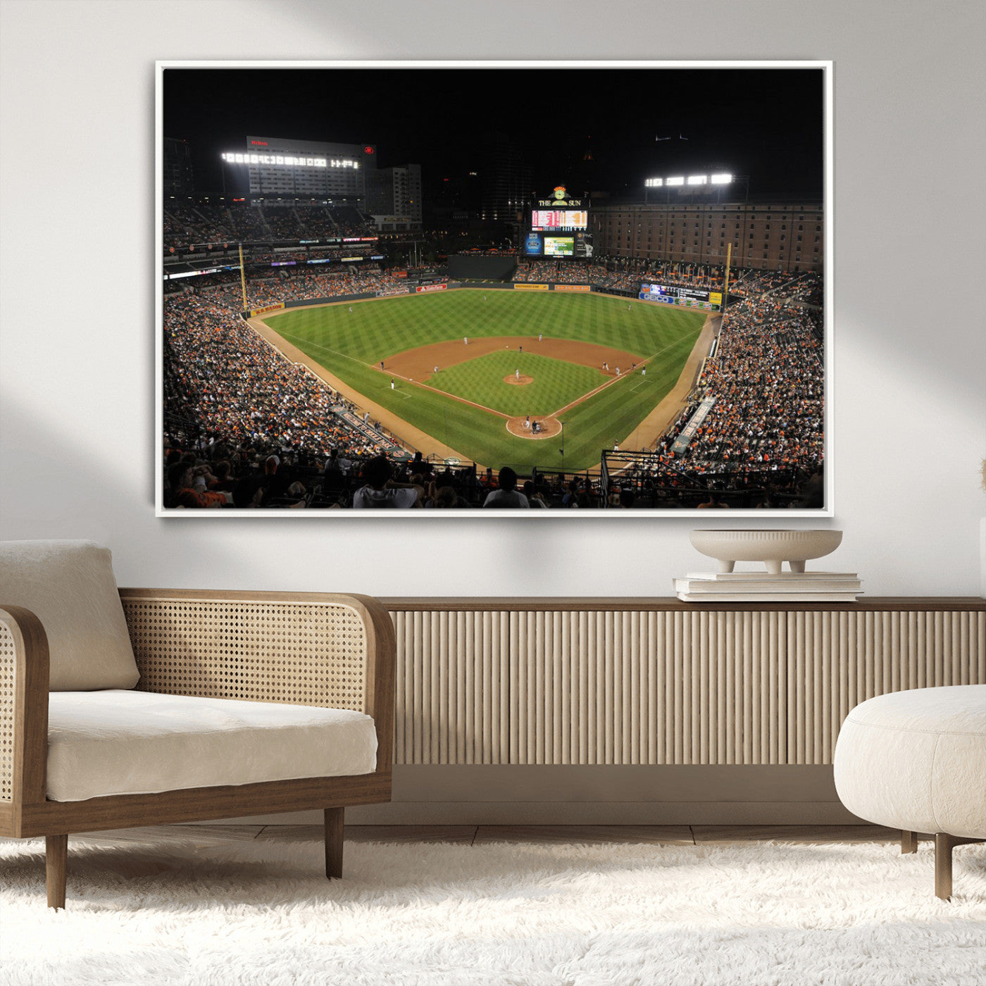 26445161-MGV-CV-36X24-Baseball Stadium at Night – Panoramic Ballpark Canvas Wall Art, Sports Decor for Man Cave, Office, Game Room, Sports Bar, Baseball
