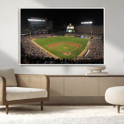 26445161-MGV-CV-36X24-Baseball Stadium at Night – Panoramic Ballpark Canvas Wall Art, Sports Decor for Man Cave, Office, Game Room, Sports Bar, Baseball