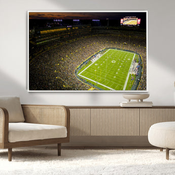 23655234-MGV-CV-36X24-Lambeau Field Stadium Wall Art – American Football Night Game Canvas Print with Packed Crowd and Lights – Sports Decor for Man