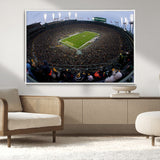 14387817-MGV-CV-36X24-Lambeau Field Stadium Wall Art – Green Bay Packers Game Day Canvas Print with Fireworks and Crowd – NFL Football Fan Man Cave