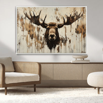 34496536-MGV-FC-36X24_White-Rustic Moose Wall Art – Modern Abstract Animal Canvas Print – Majestic Moose Head Painting with Neutral Earth Tones for Cabin,