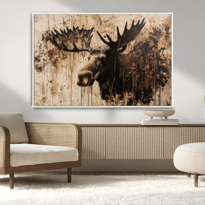 83505059-MGV-CV-36X24-Majestic Moose Wall Art – Rustic Animal Canvas Painting – Wilderness Wildlife Decor with Earthy Tones for Cabin, Lodge, Farmhouse,