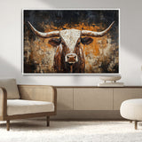 25265572-MGV-CV-36X24-Longhorn Bull Wall Art – Rustic Western Texas Steer Canvas Print, Textured Animal Painting for Home, Office, Man Cave or Farmhouse