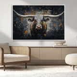 93195031-MGV-CV-36X24-Dark Longhorn Bull Wall Art – Western Steer Canvas Print, Moody Rustic Animal Painting for Man Cave, Ranch House, Office or Modern