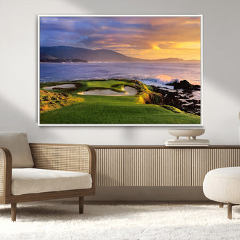 39644075-MGV-CV-36X24-Golf Course Wall Art – Coastal Sunset Canvas Print, Scenic Oceanfront Fairway Landscape Decor for Office, Man Cave, or Living Room