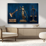 91629053-MGV-CV-36X24-Lady Justice Wall Art – Golden Gavel and Scales Canvas Print, Elegant Legal Office Decor for Lawyers, Judges, Courtroom or Study