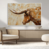 69611428-MGV-CV-36X24-Longhorn Bull Wall Art – Rustic Western Canvas Print, Textured Farmhouse Cattle Painting for Living Room, Office, or Ranch House