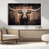 24779067-MGV-CV-36X24-Longhorn Bull Wall Art – Western Rustic Canvas Print, Bold Cowboy Cattle Painting for Ranch House, Farmhouse, Office, or Living