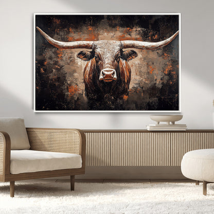 24779067-MGV-CV-36X24-Longhorn Bull Wall Art – Western Rustic Canvas Print, Bold Cowboy Cattle Painting for Ranch House, Farmhouse, Office, or Living