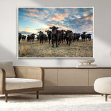 13867292-MGV-FC-36X24_White-Black Cattle Wall Art – Rustic Ranch Herd Canvas Print, Western Farmhouse Country Landscape Decor for Living Room, Office, or