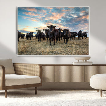 13867292-MGV-FC-36X24_White-Black Cattle Wall Art – Rustic Ranch Herd Canvas Print, Western Farmhouse Country Landscape Decor for Living Room, Office, or