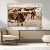 47758300-MGV-CV-36X24-Texas Longhorn Cattle Wall Art – Rustic Western Herd Canvas Print, Cowboy Ranch Farmhouse Decor for Living Room, Office, or
