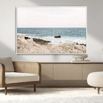 25481980-MGV-CV-36X24-Ocean Coastal Wall Art – Rocky Shoreline and Waves Canvas Print, Serene Beach Landscape Decor for Living Room, Bedroom, or Office