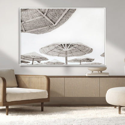 97043123-MGV-CV-36X24-Beach Umbrella Wall Art – Minimalist Coastal Canvas Print, Woven Parasol Summer Decor for Bedroom, Living Room, or Modern Beach