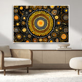 45478523-MGV-CV-36X24-Abstract Circle Wall Art – Bold Black and Gold Dot Painting Canvas Print, Modern Geometric Mandala Style Decor for Living Room or