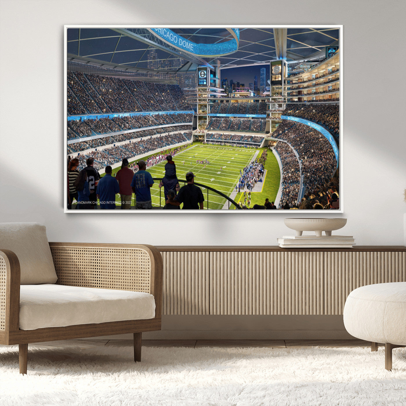 41816511-MGV-CV-36X24-Chicago Dome Stadium Wall Art – Futuristic Football Arena Canvas Print, Modern Sports Fan Decor for Man Cave, Office, Bar, or
