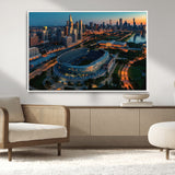 36690345-MGV-CV-36X24-Soldier Field Wall Art – Chicago Bears Stadium Aerial Night Canvas Print, City Skyline Football Decor for Living Room, Office, or