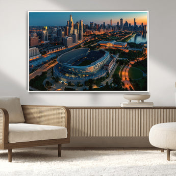 36690345-MGV-CV-36X24-Soldier Field Wall Art – Chicago Bears Stadium Aerial Night Canvas Print, City Skyline Football Decor for Living Room, Office, or