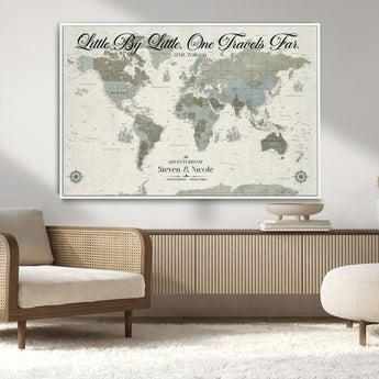 10693204-MGV-CV-36X24-Little By Little One Travels Far Tolkien Quote Blue Green World Map Adventure Wall Art Canvas Print Rustic Wanderlust Travel Decor