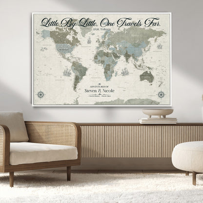 10693204-MGV-CV-36X24-Little By Little One Travels Far Tolkien Quote Blue Green World Map Adventure Wall Art Canvas Print Rustic Wanderlust Travel Decor