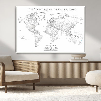 21029247-MGV-CV-36X24-Minimalist World Map Wall Art – Black and White Travel Adventure Print, Modern Family Travel Map Decor for Living Room, Bedroom,