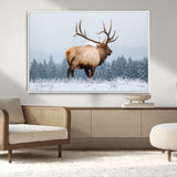 85177251-MGV-CV-36X24-Elk Wall Art – Majestic Wildlife Canvas Print of Bull Elk Snowy Forest, Rustic Nature Decor for Living Room, Cabin, or Office