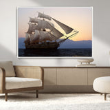 31270610-MGV-CV-36X24-Sailing Ship Wall Art – Sunset Seascape Canvas Print with Tall Ship at Sea, Nautical Ocean Decor for Living Room, Office, or