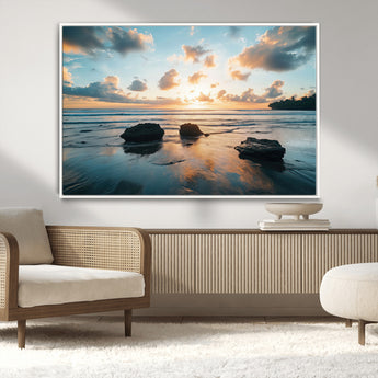 23879436-MGV-FC-36X24_White-Rocky Ocean Sunset Canvas Wall Art – Seaside Dramatic Seascape, Ocean Sunset Art Print for Coastal Modern Decor for Nature
