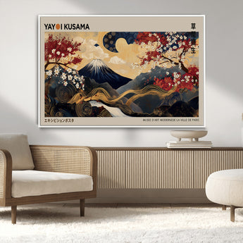 66892669-MGV-CV-36X24-Japanese Landscape Wall Art – Mount Fuji Canvas Print with Cherry Blossoms and Golden Waves, Traditional Asian Inspired Artwork