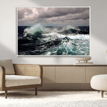 38622353-MGV-CV-36X24-Ocean Wave Wall Art – Dramatic Seascape Canvas Print with Stormy Sky and Crashing Sea, Bold Coastal Photography for Living Room,