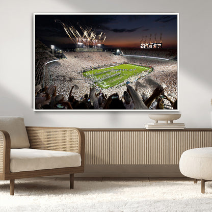 Penn-MGV-CV-36X24-Football Stadium Wall Art – Panoramic Night Game Canvas Print, Packed Crowd with Fireworks, Sports Decor for Office, Man Cave, Bar