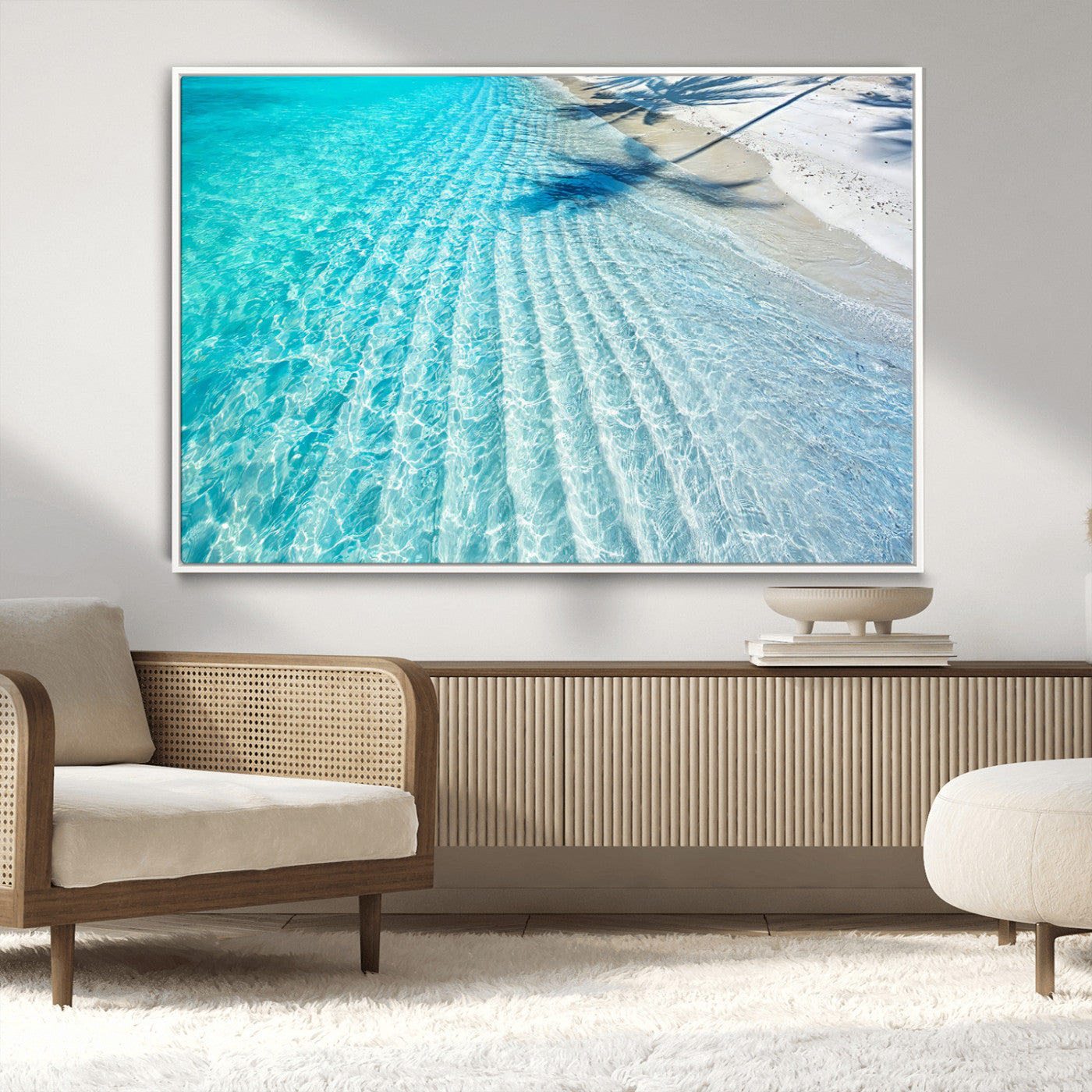 68127042-MGV-CV-36X24-Beach Wall Art – Tropical Ocean Canvas Print, Clear Water and White Sand Photography Decor for Bedroom, Living Room, Office,