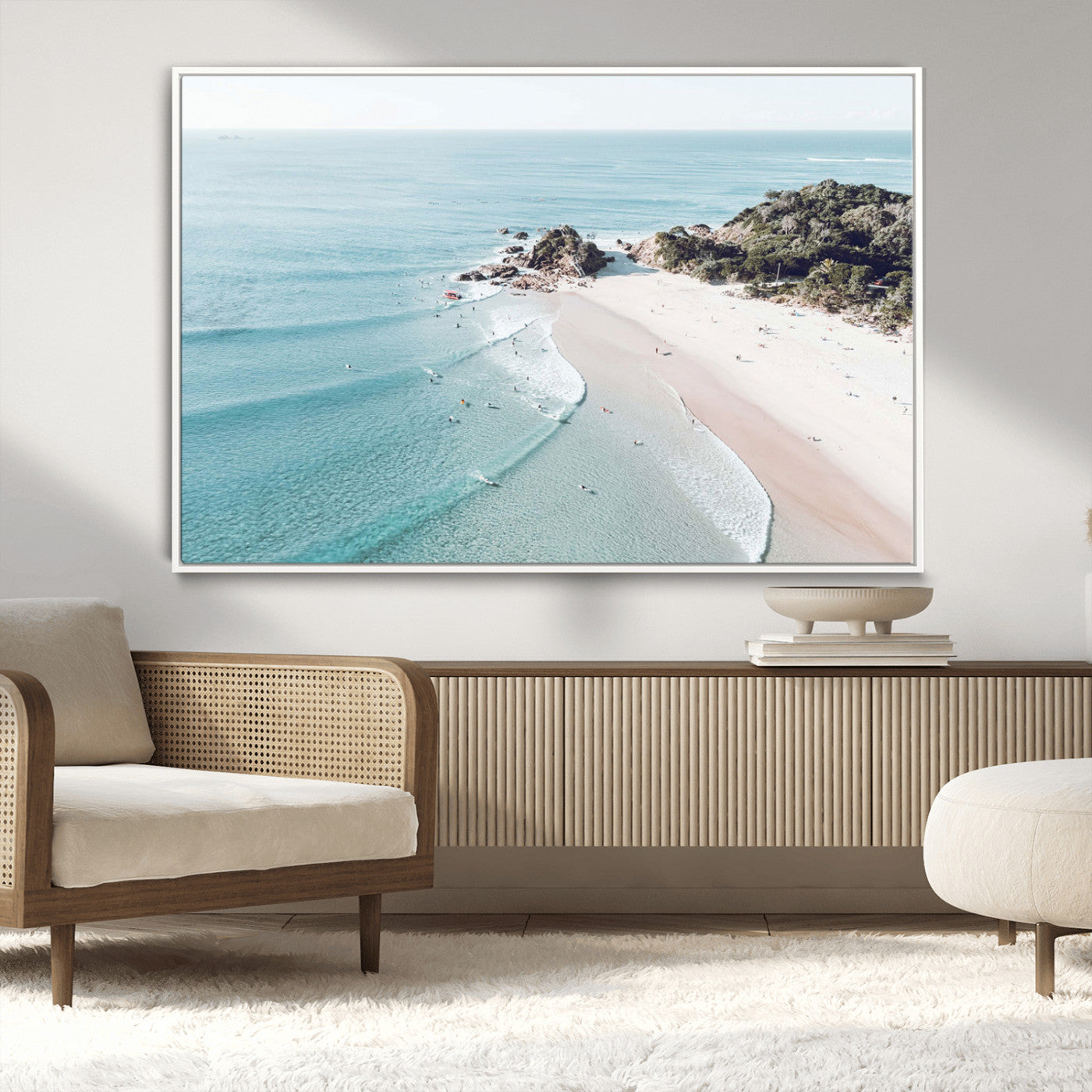 79395467-MGV-FC-36X24_White-Coastal Wall Art – Aerial Beach Canvas Print, Ocean Waves and Sandy Shore Photography Decor for Bedroom, Living Room, Office,