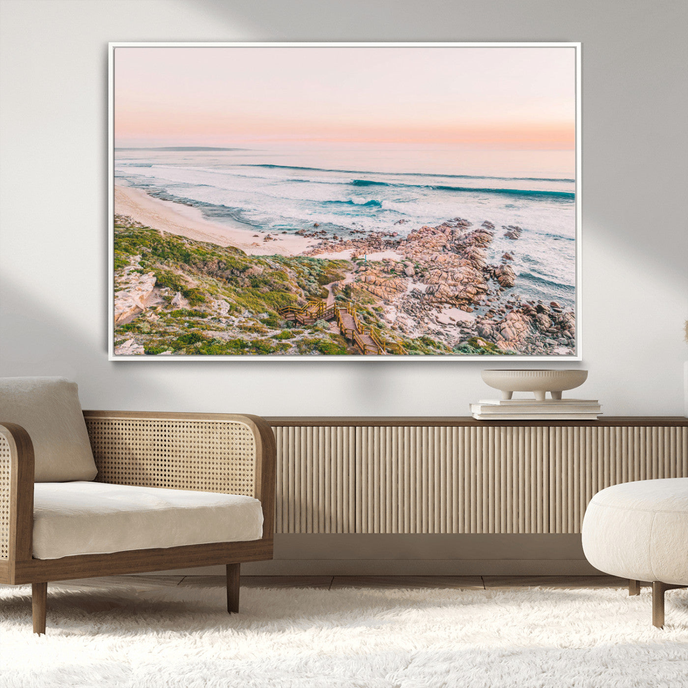 27332135-MGV-CV-36X24-Coastal Sunset Wall Art – Ocean Waves and Rocky Shore Canvas Print, Scenic Seaside Photography Decor for Bedroom, Living Room,