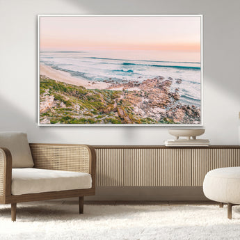 27332135-MGV-CV-36X24-Coastal Sunset Wall Art – Ocean Waves and Rocky Shore Canvas Print, Scenic Seaside Photography Decor for Bedroom, Living Room,