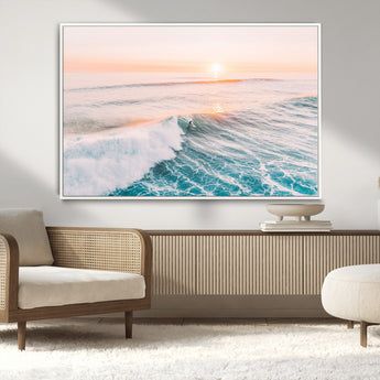 34064591-MGV-CV-36X24-Surfing Wall Art – Sunset Ocean Wave Canvas Print, Surfer Riding Sea Photography Decor for Bedroom, Living Room, Office, Coastal