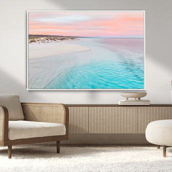 41613614-MGV-CV-36X24-Beach Sunset Wall Art – Pastel Ocean Canvas Print, Turquoise Water and Pink Sky Photography Decor for Bedroom, Living Room, Office