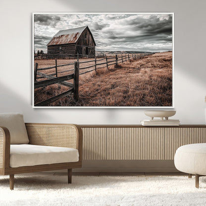 70676381-MGV-CV-36X24-Rustic Barn Wall Art – Weathered Farmhouse Canvas Print, Country Landscape Photography Decor for Bedroom, Living Room, Office,