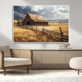 23718739-MGV-CV-36X24-Farmhouse Wall Art – Rustic Barn and Golden Wheat Field Canvas Print, Country Landscape Photography Decor for Bedroom, Living