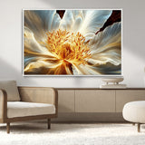 20862576-MGV-CV-36X24-Golden Abstract Flower Canvas Wall Art – Modern Botanical Bloom Print, Elegant Floral Artwork for Living Room, Bedroom, Office