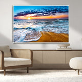 24077769-MGV-CV-36X24-Sunset Beach Wall Art – Ocean Waves Canvas Print, Golden Shoreline Photography Coastal Decor for Living Room, Bedroom, Office,