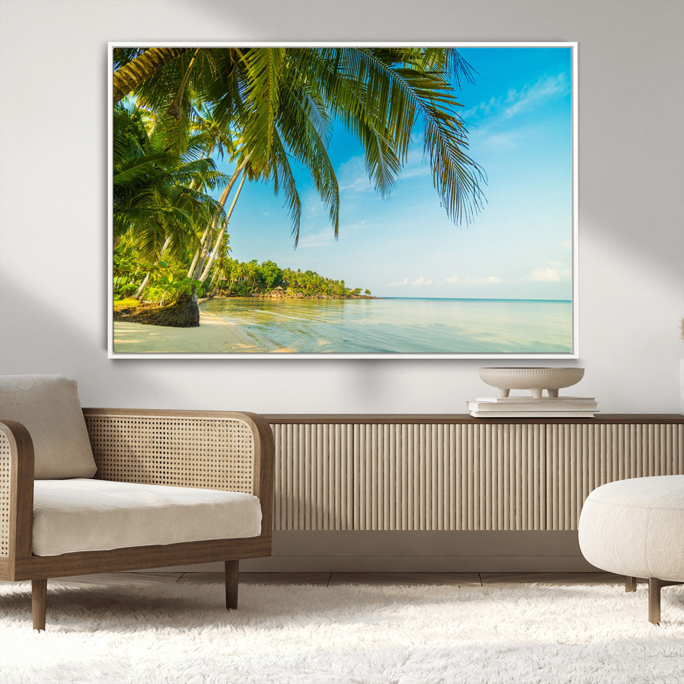 65056721-MGV-CV-36X24-Tropical Beach Wall Art – Palm Tree Coastal Photography Print, Relaxing Ocean Paradise Landscape, Island Seascape Home or Office