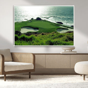 48473947-MGV-CV-36X24-Ocean Golf Course Wall Art – Panoramic Green Fairway Canvas Print, Coastal Golf Landscape Photography Sports Decor for Office, Man
