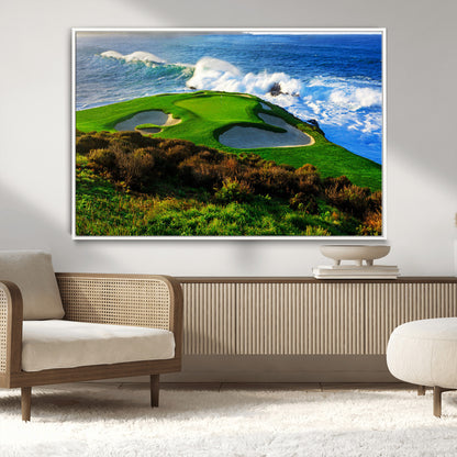 34181847-MGV-CV-36X24-Coastal Golf Course Wall Art – Panoramic Ocean Fairway Canvas Print, Scenic Sports Photography Decor for Office, Man Cave, Living