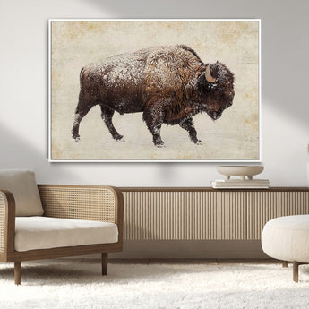 54810031-MGV-CV-36X24-Western Wall Art – Snow Covered Bison Canvas Print, Rustic Wildlife Photography Decor for Bedroom, Living Room, Office, Lodge,