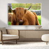 68411138-MGV-CV-36X24-Farmhouse Wall Art – Highland Cow Canvas Print, Rustic Country Cattle Photography Decor for Bedroom, Living Room, Office, Ranch,