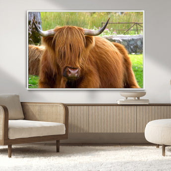 68411138-MGV-CV-36X24-Farmhouse Wall Art – Highland Cow Canvas Print, Rustic Country Cattle Photography Decor for Bedroom, Living Room, Office, Ranch,