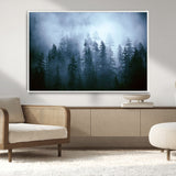 93439624-MGV-CV-36X24-Forest Wall Art – Misty Pine Trees Canvas Print, Moody Nature Photography Decor for Bedroom, Living Room, Office, Cabin, Lodge or