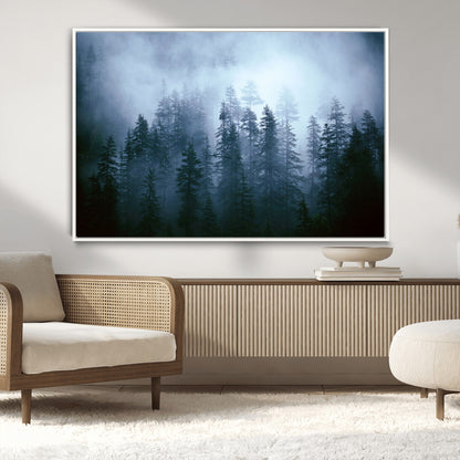 93439624-MGV-CV-36X24-Forest Wall Art – Misty Pine Trees Canvas Print, Moody Nature Photography Decor for Bedroom, Living Room, Office, Cabin, Lodge or